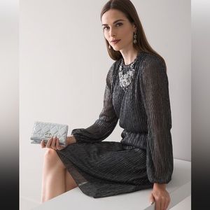 WHBM Long Sleeve Shimmer Blouson Dress Size Small EUC
